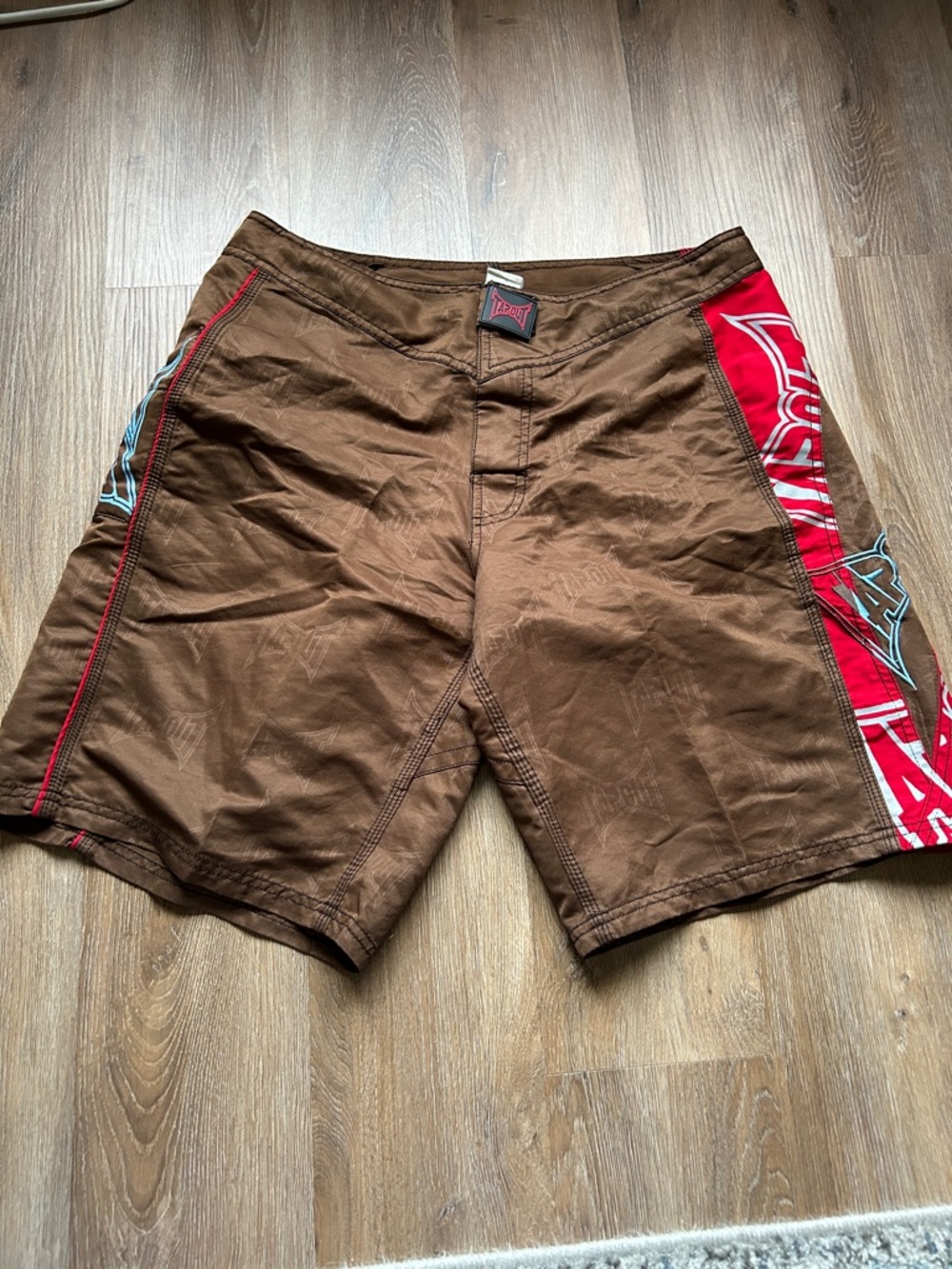 Tapout Brown Board Shorts with Red Side Panels